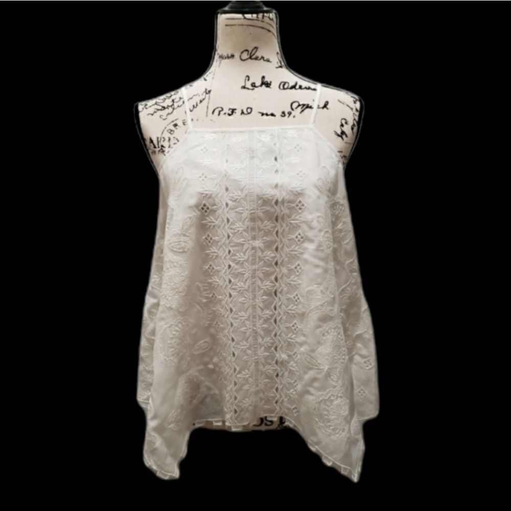 White embroidered flowy tank top